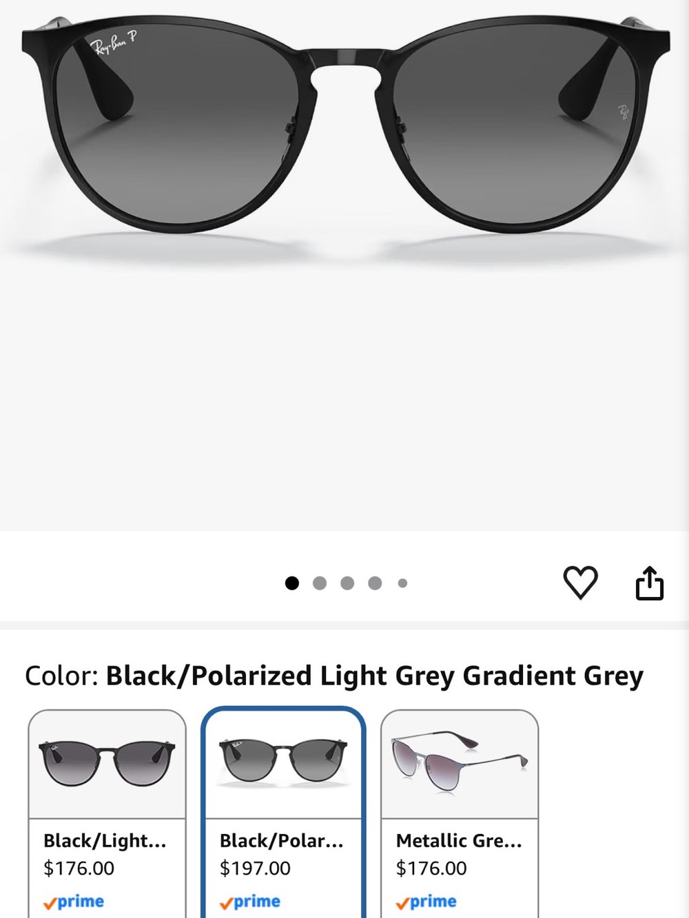 New Ray-Ban Erika Polarized Sunglasses - Black Frame with Light Grey Gradient